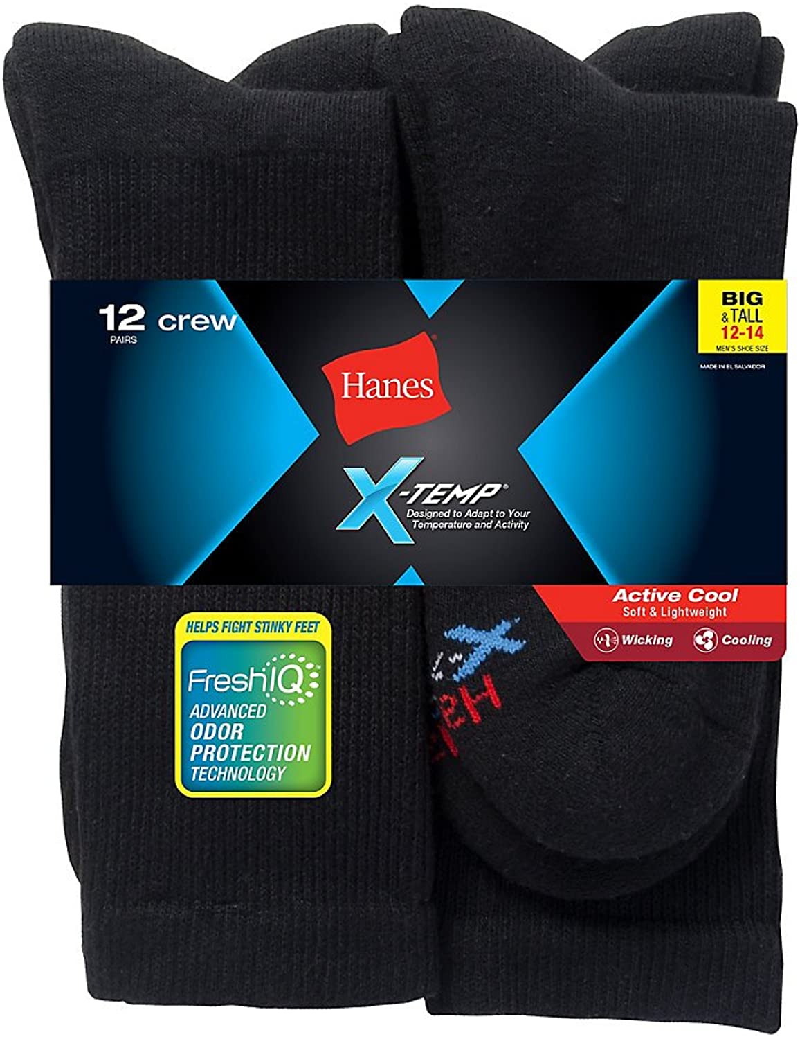 Hanes Mens Big  Tall Crew Socks, 12-14, Black