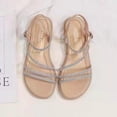 thumbnail image 5 of Strappy Sandals for Women Cross Straps Rhinestone Non Slip Summer Beach Slip on Sandals Beige, 5 of 5