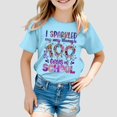 thumbnail image 2 of LUOGENLI T-Shirt pour Filles Enfants Mode Décontractée Imprimé Col Rond Ample Manche Courte T-Shirt Haut Chemises pour Filles Tendance Mini Bleu Clair 3-4 Ans, 2 of 4