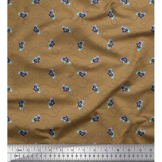 Soimoi Tissu Georgette Viscose Marron Imprimé Insectes & Texture Tissu au Mètre 42 Pouces de Large