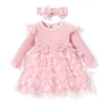 thumbnail image 1 of PatPat 2pcs Baby Girl Pink Mesh Dress Set,Ribbed Long Sleeve Splicing 3D Butterfly Appliques Princess Dress Pageant Party Birthday Wedding Flower Girl Dress,0-3T, 1 of 6