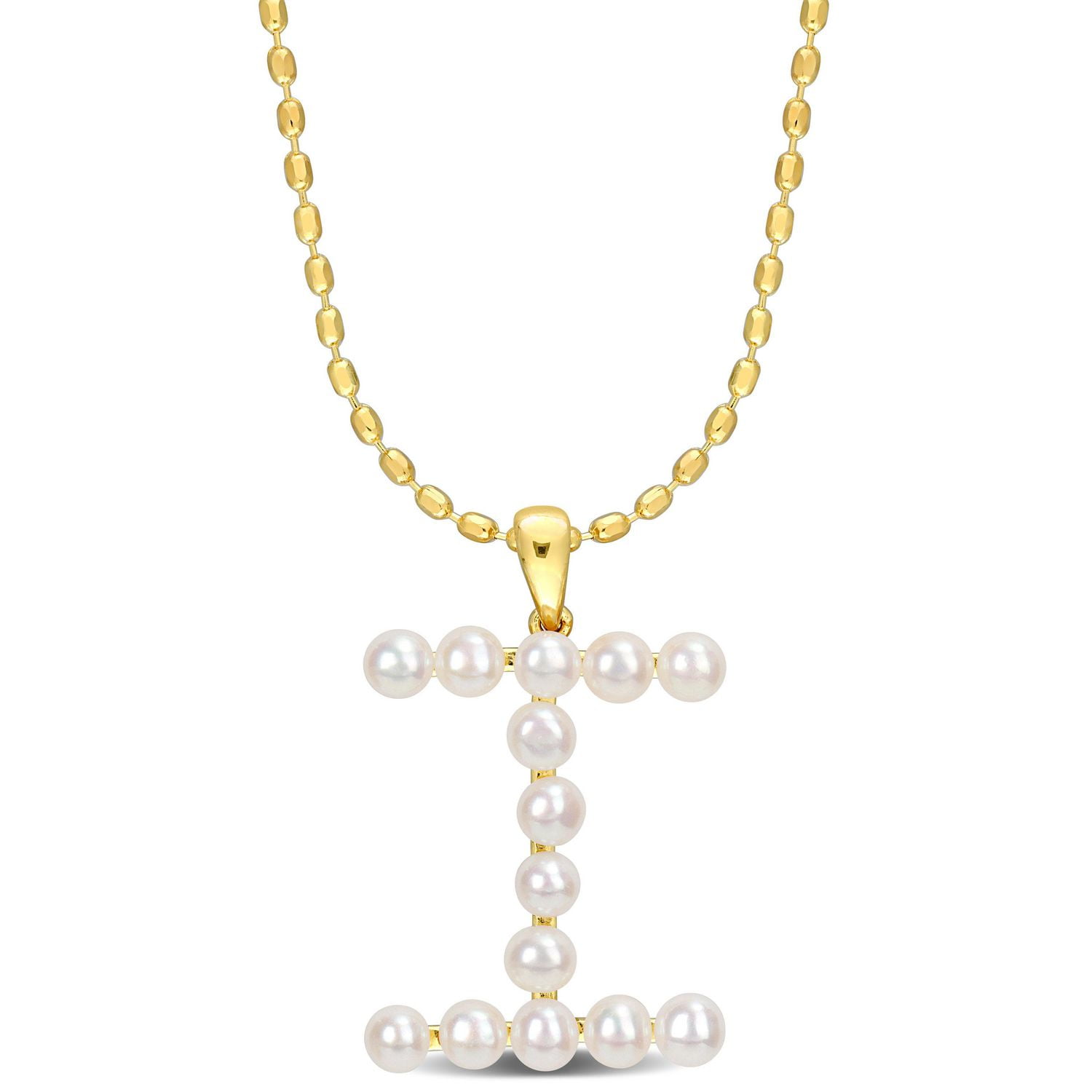 Collier initiale de Miabella avec perles culture d'eau douce en argent sterling plaqué en jaune