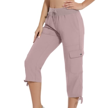 Besolor Pantalon Capri Cargo pour Femmes Décontracté à Taille Élastique avec Cordon de Serrage, Joggers de Plein Air pour la Randonnée, Pantalon Court avec Poches