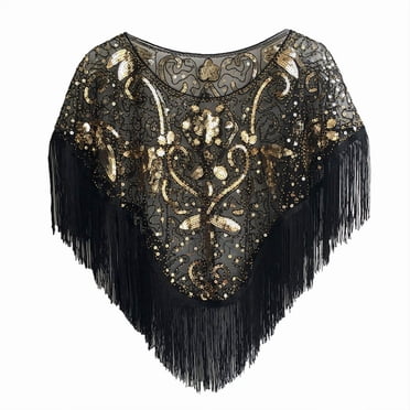 Aocisk Elegant Women's Sequin Evening Cape Shawl Dress Wrap Soft Stole Gold One Size
