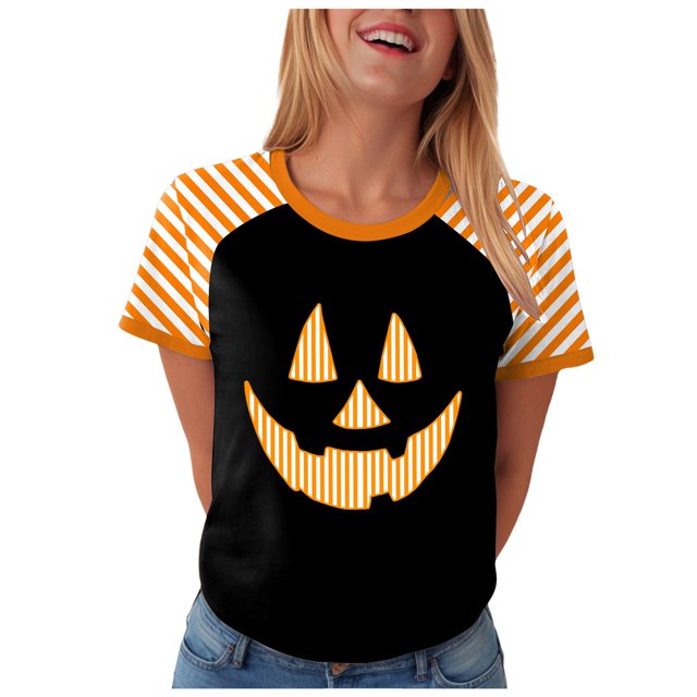 HUITKMM Chemises Western pour Femmes T-Shirt Graphique d'Halloween pour Femmes à Manches Courtes T-Shirt Décontracté Imprimé Drôle Col Rond Tee pour Fête Tenue Quotidienne Haut Confortable