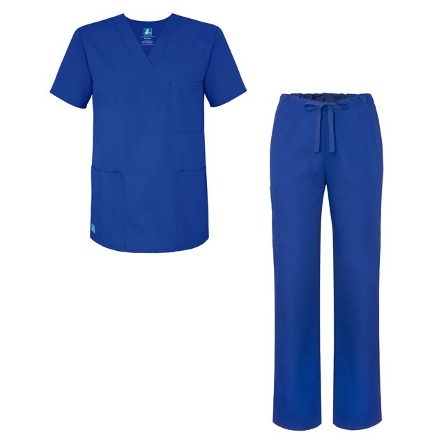 Adar Universal Unisex Scrub Set - Unisex V-Neck Scrub Top & Tapered Drawstring Scrub Pants