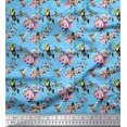 thumbnail image 1 of Soimoi Poly Georgette Fabric Hummingbird,Leaves & Rose Floral Print Sewing Fabric Yard 42 Inch Wide, 1 of 3