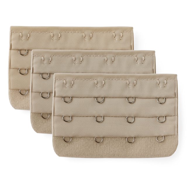 Lady 3 Rows 4 Hooks Brassiere Extension Strap 3 Pcs Champagne Color