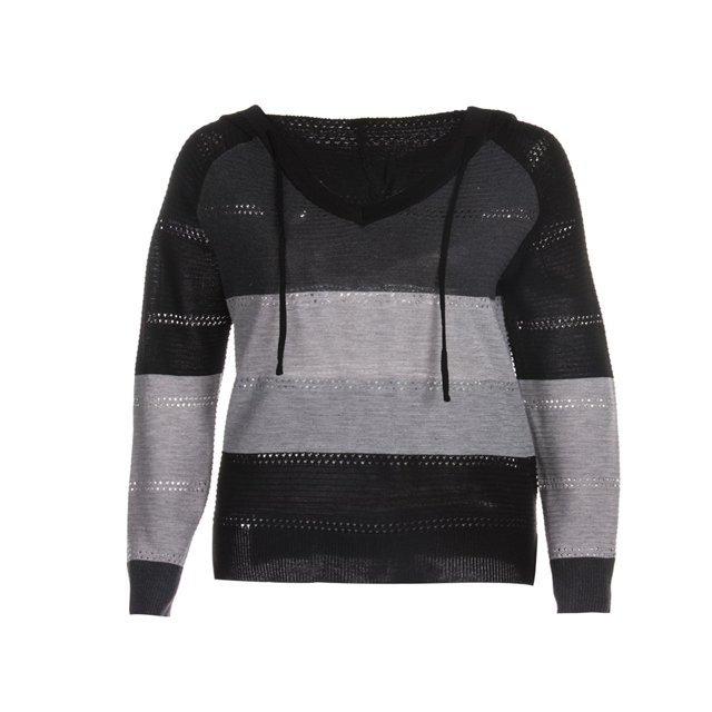 Women‘s Hooded Sweater Rib Knitted Long Sleeve Loose Fitting Pullover with Hood