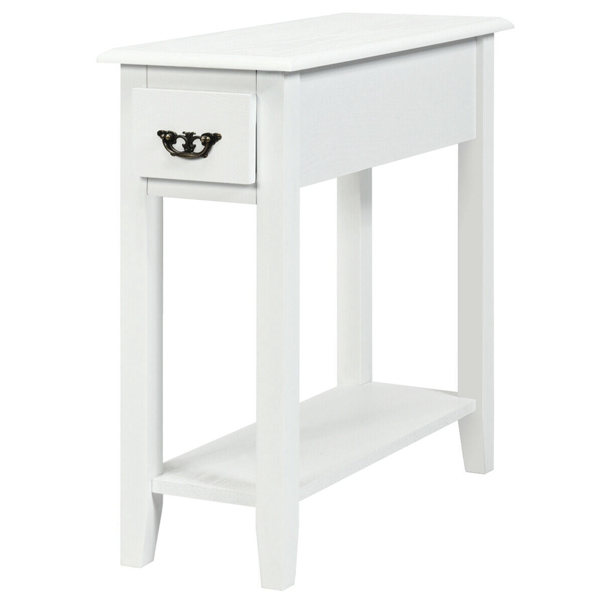 Patiojoy White 2 Tier Narrow Nightstand End Bedside Sofa Side Table With Drawer And Shelf