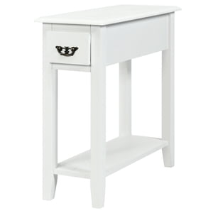 Patiojoy White 2 Tier Narrow Nightstand End Bedside Sofa Side Table With Drawer And Shelf