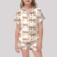 thumbnail image 2 of GDREDA Ensembles de Pyjama pour Filles Pyjama Imprimé pour Fille Haut à Boutons à Manches Courtes Shorts Ensemble de Pyjama pour la Maison Orange, 2-3 Ans, 2 of 4
