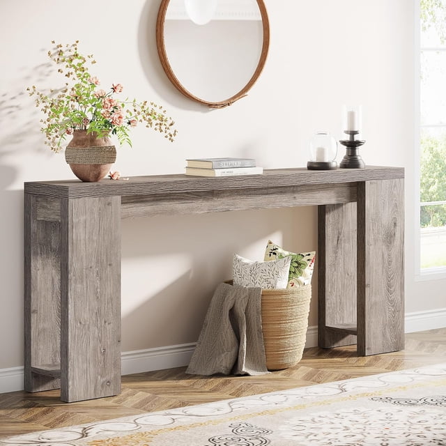 Tribesigns 70.9" Extra Long Console Table, Wood Sofa Table Behind Couch for Living Room, Gray