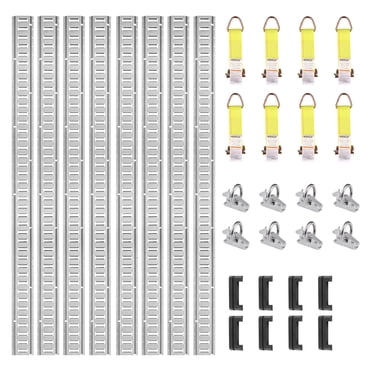 VEVOR Trousse de Rail d'Arrimage pour Voie Électrique, Ensemble de 24 Pcs de Voies Électriques de 5 Pieds Comprenant 8 Rails en Acier et 8 Ancres à Anneau Torique et 8 Attaches avec Anneau en D, Accessoires de Fixation Polyvalents pour Motos et Vélos Cargo, Charge de 2000 Lb