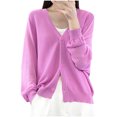 thumbnail image 1 of Womens Button Down Knit Cardigans Long Sleeve V Neck Casual Cardigan Sweaters Light Weight Loose Lounge Wear Fall Purple, L, 1 of 5