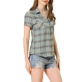 thumbnail image 4 of INSPIRE CHIC Chemises à Carreaux pour Femmes Col en Pointe Boutonnées Blouses de Rentrée Gris Bleu TG, 4 of 6