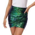 thumbnail image 1 of Womens Short Ruched Tulip Hem Body Con Sequin Club Pencil Mini Skirt, 1 of 5