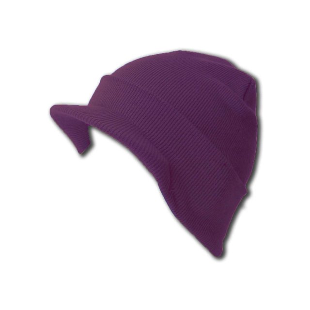 Cuff Beanie Visor Skull Cap Hat Beanie - Purple