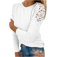 thumbnail image 2 of Aboser Chemises à Manches Longues pour Femmes, T-Shirt Décontracté en Dentelle Ajourée, Hauts d'Automne pour Sorties, Grande Taille, Col Ras du Cou, Tunique Ajustée, Hauts Basiques de Couleur Unie, Blouses, 2 of 6