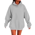 thumbnail image 1 of Chandail à Capuchon pour Femmes Couleur Unie Basique d'Automne avec Poche avant Extensible Coupe Confortable Chandail Molletonné à Enfiler Chandail Ras du Cou pour Femmes Argent XXXXXL, 1 of 5
