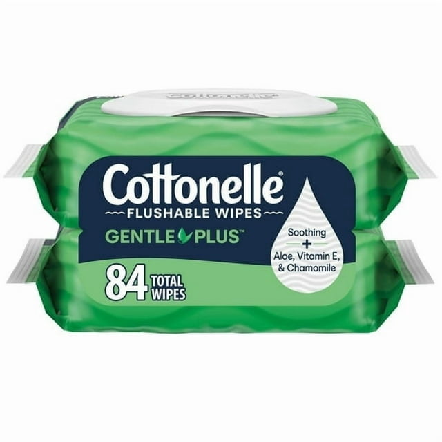 Cottonelle GentlePlus Flushable Wet Wipes with Aloe & Vitamin E, 42 Wet Wipes per Pack (84 Total), 84 count