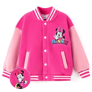 Disney Minnie Mouse Vestes Bomber en Molleton pour Filles, Graphiques, d'Hiver, en Peluche, Manteau pour Enfants, Tailles 3-10