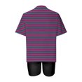 thumbnail image 4 of Mikilon Ensemble Élégant pour Femmes 2 Pcs Mode Décontractée Rayé Imprimé Col Rond Épaule Tombante Short Ensemble Deux Pièces Violet-A m, 4 of 4