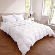 MOOFUN All Season Grey Duck Down Comforter-20%Down, 40%Down Fibre, 40%Down Feather 400 Thread Count 55%Cotton&45% Poly-cotton Noiseless Cover for Sensitive Sleepers Fluffy Queen Size90x90 Inches 50Oz