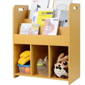 Kids Bookshelf Display Rack, Bookcase Toy Storage Organizer with 3-Tier Display Stand and 3 Bottom Compartments