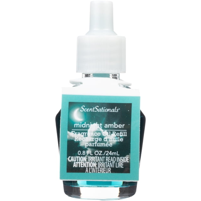 ScentSationals Huile Parfumée Charm - Bouteille de Recharge d'Huile Parfumée Ambre Minuit avec Étiquette Sarcelle Mettant en Vedette un Croissant de Lune et des Nuages, Contenant 0,8 fl oz (24 ml) d'Huile à Utiliser avec les Diffuseurs d'Huile ScentSationals pour Rafraîchir l'Air de la Maison en Continu pendant des Semaines, Convient à Toute Pièce Ou Bureau.
