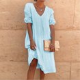 thumbnail image 2 of EQWLJWE Robes d'Été pour Femmes 2023 Robe Longue Plissée Décontractée à Manches Mi-Longues en Coton et Lin pour Femmes 2023, 2 of 6