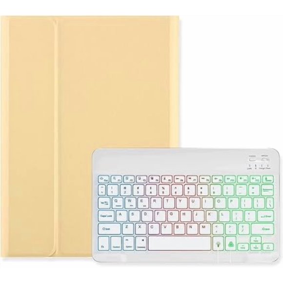 Yellow & White Candy Colour Rainbow Backlit Detachable Keyboard Case for iPad Mini 4 / Mini 5