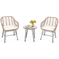 thumbnail image 1 of Patiojoy 3 PCS Patio Rattan Furniture Set with Round Tempered Glass Top Table & 2 Rattan Armchairs White Cushions, 1 of 9