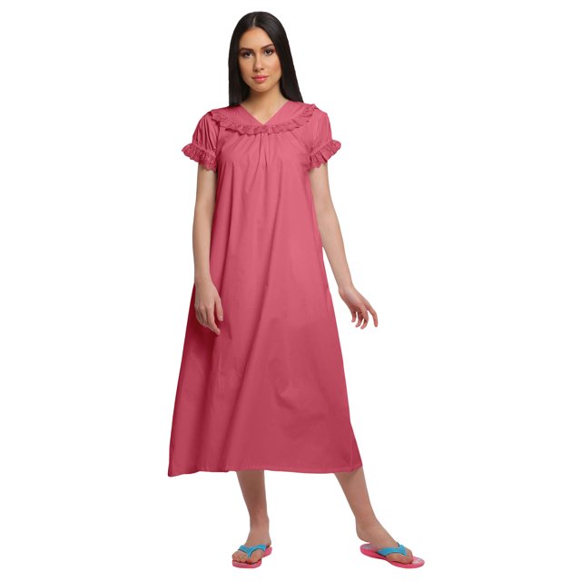 Moomaya Robe de Nuit en Coton Unie pour Femmes à Manches Courtes