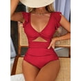 thumbnail image 1 of Charmo Ruffled One Piece Swimsuit for Women High Cut Bathing Suits Backless Monokini Swimwear, 1 of 6