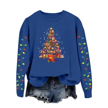AWZXDE Chandail de Noël pour Femme, Cardigan à Enfiler avec Imprimé d'Arbre de Noël - Haut à Manches Longues à Col Rond pour Femme