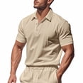 thumbnail image 2 of Txeol Weekly Sale Mens Short Sleeve Shirts Casual Athletic Fit Button V Neck Tee Shirt Solid Color Basic Workout Muscle Tops,Khaki,M, 2 of 10