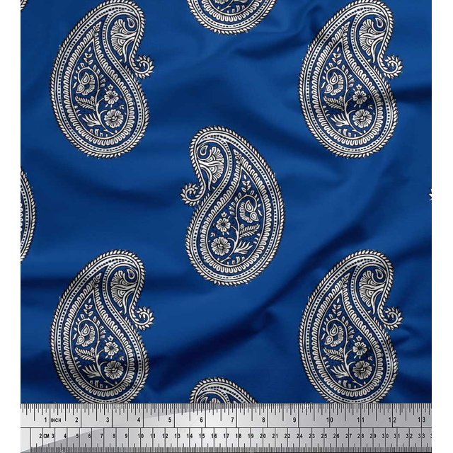 Soimoi Velvet Fabric Paisley Block Printed Craft Fabric by The Yard 58 Inch Wide