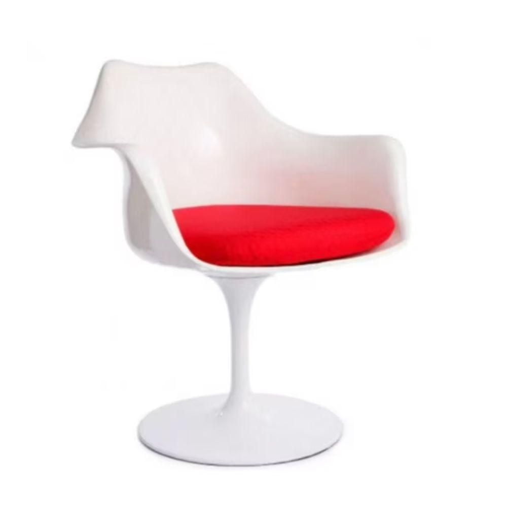 Fauteuil Tulipe Blanc Céleste avec Coussin Rouge