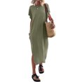 thumbnail image 1 of Kmbangi Robes Longues Noires pour Femmes pour l'Été 2023, Manches Chauve-Souris Courtes Col Rond Fendu Robe de Plage Décontractée, 1 of 8