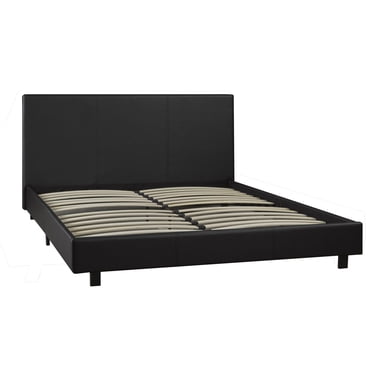 Brassex Alexis Queen Platform Bed for Bedroom with Faux Leather Upholstery and Bentwood Slat Support, Black