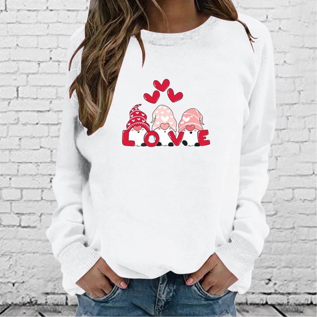 Meichang Sweatshirts Col Rond Femmes Valentine's Day Sweatshirt Femmes Tops de Vacances Sweatshirt Graphique Cœur d'Amour Manches Longues Sweatshirts de Vacances Valentines Gifts