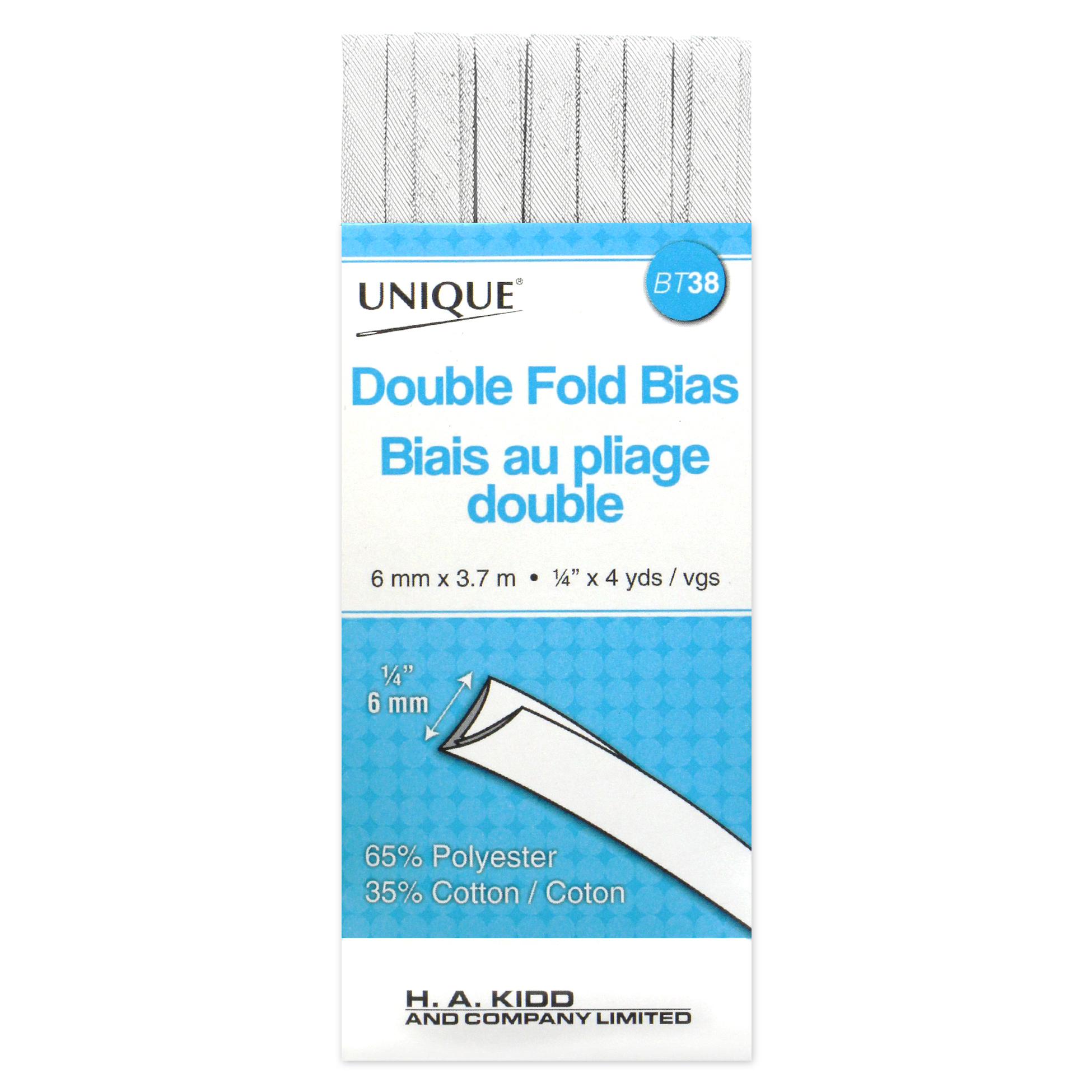 UNIQUE Double-Fold Bias Tape, 7 mm (0.28 in) × 3.7 m (4.05 yd), Metallic Silver