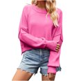 thumbnail image 1 of Timegard Women's Sweaters Cropped 2024 Fall Winter Sweater Long Sleeve Pullover Side Slit Knit Tops, 1 of 4