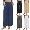 thumbnail image 1 of Sentmoon Wide Leg Pants for Women Solid Color Elastic Waist Plus Size Linen Pants for Women Loose Fit Button Summer Women Trouser Pants with Pocket Beach Must Haves for Working Out and Gym, 1 of 8