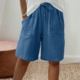 thumbnail image 2 of Oksale Plus Size Womens Bermuda Shorts Elastic High Waisted Drawstring Beach Shorts with Pockets Loose Solid Color Wide Leg Shorts for Going Out Dark Blue M, 2 of 9