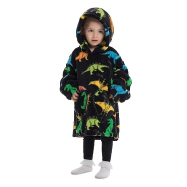 ManxiVoo Kids Wearable Blanket Hoodie Soft Warm Pullover for Indoor Lounging and Playtime Cozy Fleece Loungewear One Size Size Dark Gray