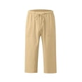 thumbnail image 4 of Kaemgyyd Womens Plus Size Capris Lounge Drawstring Cotton Linen Bermuda Shorts Flowy Wide Leg Beach Vaction Cropped Trousers, 4 of 6