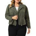 thumbnail image 1 of Unique Bargains Veste de Moto en Denim Inclinée à Fermeture Éclair pour Juniors Grande Taille, 1 of 6