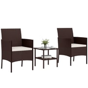 Outsunny 3 Piece Wicker Patio Furniture Bistro Set with Cushions, Beige